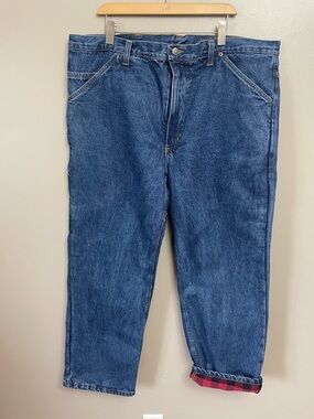 DIAMOND GUSSET Flannel buffalo plaid Lined Carpenter Jeans size 40 x 30